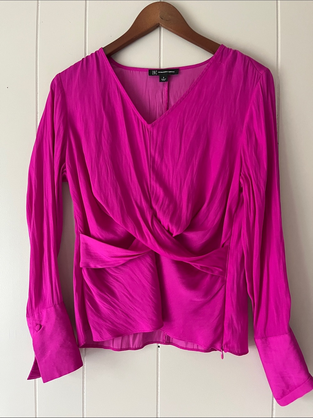 INC International Concepts Bright Fuchsia Twist-Front V-Neck Blouse